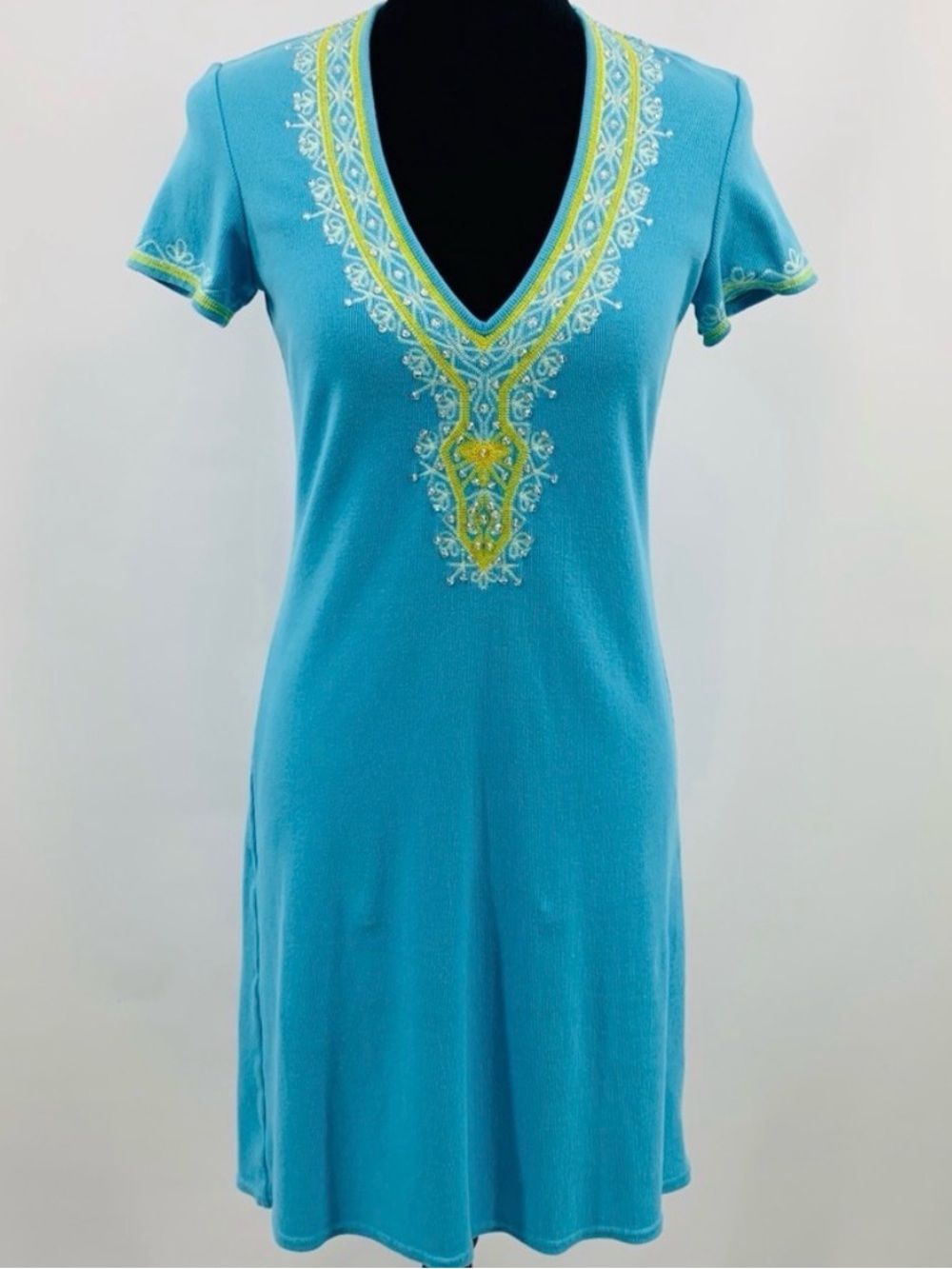 Moda International Blue and Yellow Mini Dress